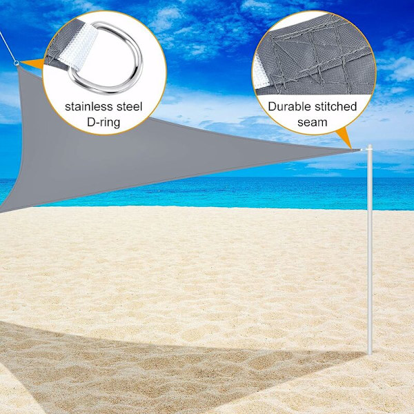 Grå Parasol 2m x 2m x 2m Triangel Solskydd Utomhus 420D Polyester Trädgårdsskärm Vattentät Skugga Skydd Balkong Solskydd