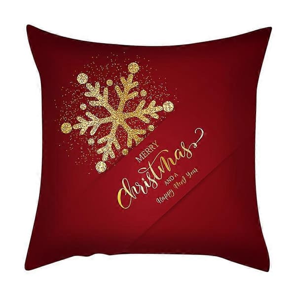 Sæt med 4 røde Merry Christmas broderede pudebetræk 45 x 45 cm jule-sofapudebetræk