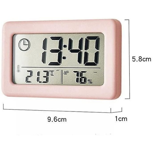 Digital väckarklocka termometer LED inomhus elektronisk fuktighetsövervakning klocka hem skrivbordsklocka (Färg: Rosa, Storlek: 9,6 * 5,8 * 1 cm)