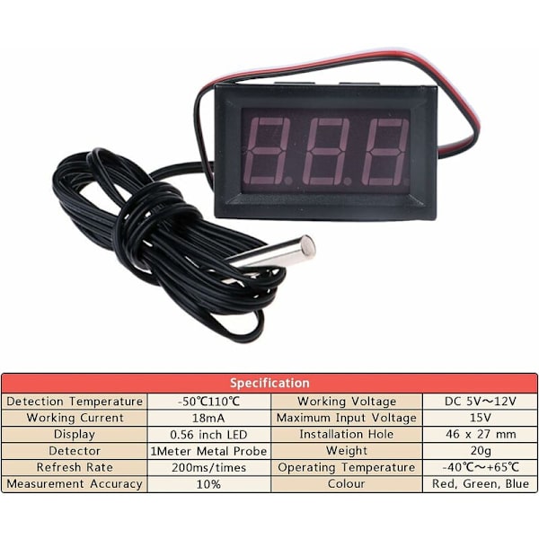 12V Digital Termometer Mini Temperaturtestare Vattentät Digital Temperaturmätare för Kylskåp Akvarium Frysar, Blå