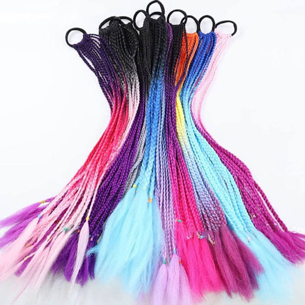 60CM Färgglad Ponytail Förlängning Syntetiskt Gummiband, Twist Fläta Hårtillbehör (Svart + Ljusrosa + Lila + Blå)