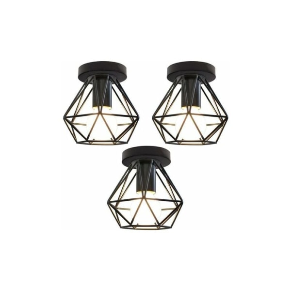 Cham Vintage Taklampa Industriell stil Retro Design Burform Diamantmetalllampa för Vardagsrum Sovrum Matsal (utan glödlampa) (x3)