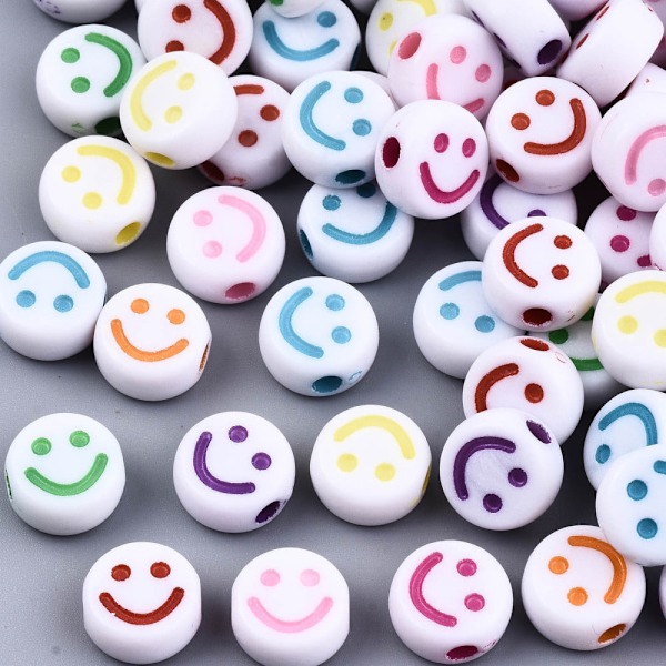 Smiley Face - Runda Akrylpärlor -10x5 mm - 100st