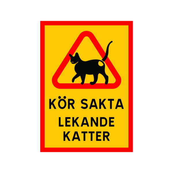 Kör sakta - Lekande katter - Skylt - A3