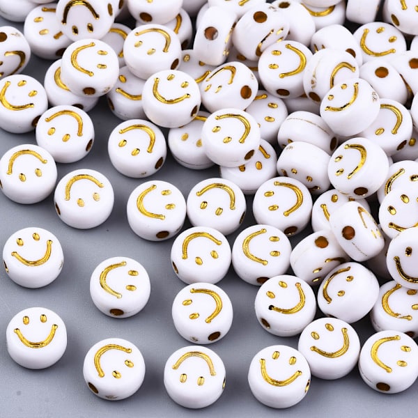 Smiley Face - Runda Akrylpärlor -7x3,5 mm - 200st