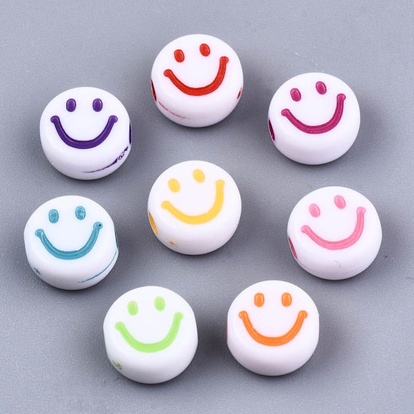 Smiley Face - Runda Akrylpärlor -7x3,5 mm - 200st