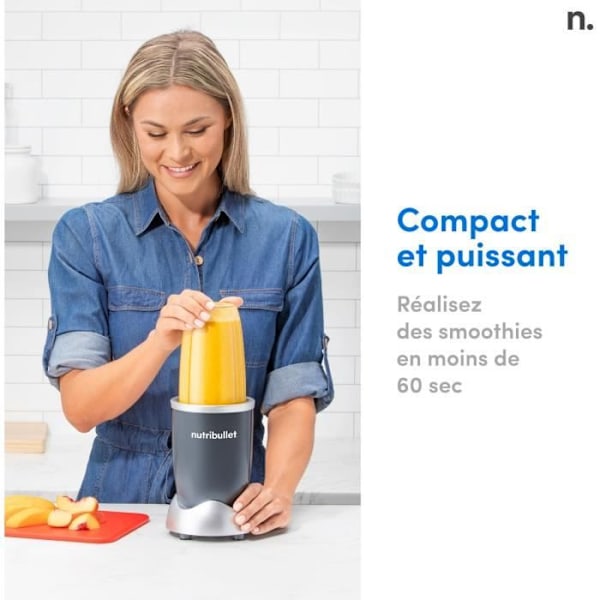 Blender - NUTRIBULLET - NB606DG - 600 W - 2 inkluderede kopper 700 ml og 500 ml - Grå - BPA-fri Grå