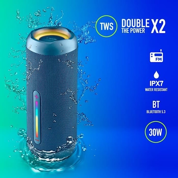 Trådlös högtalare - NGS - ROLLER FURIA 2 - 30W - Vattentålig IPX7 - Bluetooth 5.3 Blå