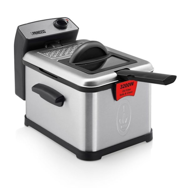 Superior Deep Fat Fryer Princess 183001 - Sikkerhedsfiltre og kold zone - Effekt på 3200 W - 3 L Sort, Rustfrit stål