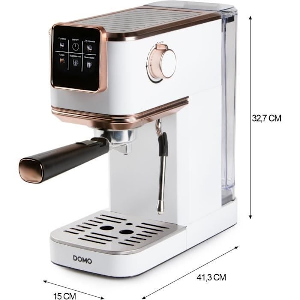 Espresso maskine 3 i 1 - DOMO - DO746K - 1350 W - 20 Bar - Hvid / Rosa