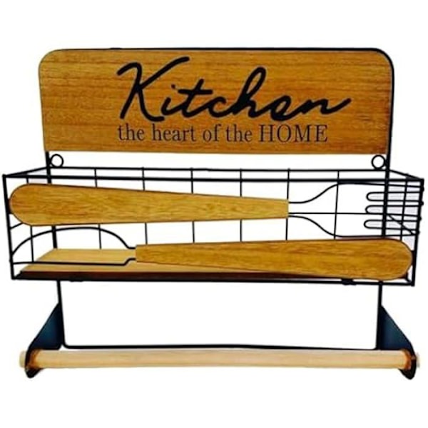 Køkkenrulleholder - VERSA - Metal MDF Træ - 20 x 15,2 x 14,8 cm