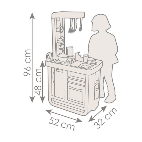 Smoby Cuisine Bon Appetit - 23 tilbehør - Lydeffekter (elektroniske kogeplader) fra 3 år Grå, hvid, beige