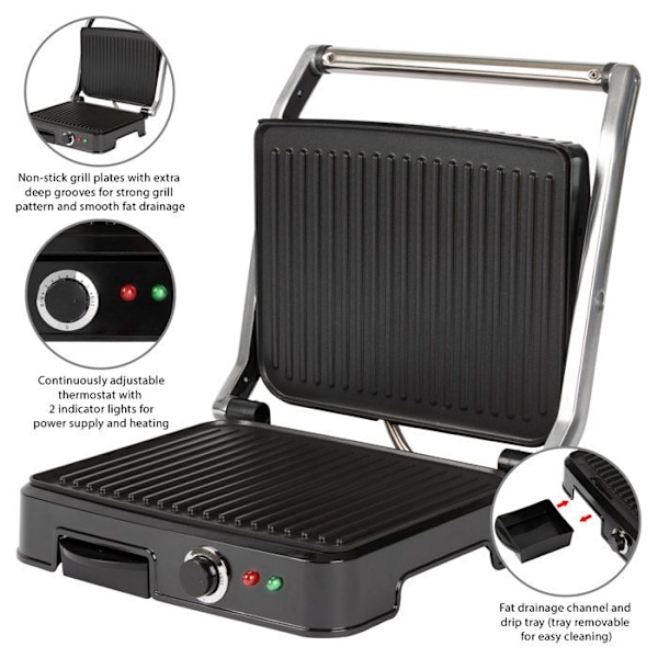 Grill og Panini - Clatronic - KG 3487 - 2000 W - Justerbar Termostat - Let Rengøring
