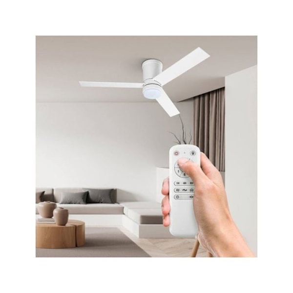 UFESA Katmandu loftsventilator med lys, 3 vendbare blade 132 cm, 40W, 6 hastigheder, ultra støjsvag, sommerfunktion - Vitt trä