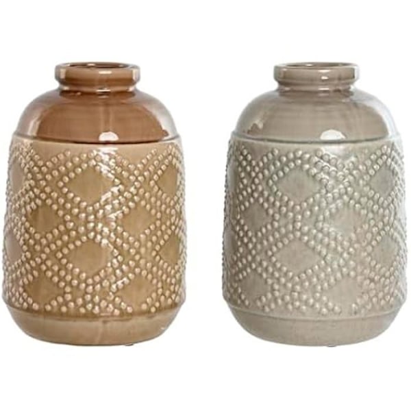 Koristemaljakko - HOME ESPRIT - Ruskea Harmaa - Keraaminen - 19 x 19 x 27 cm - 2 kpl Flerfärgad