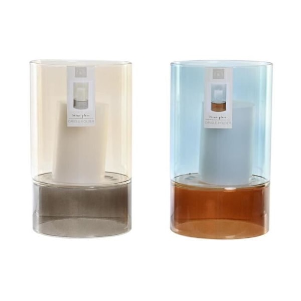 tofarvet lysestage i voksglas 13 x 13 x 21 cm (2 enheder)
