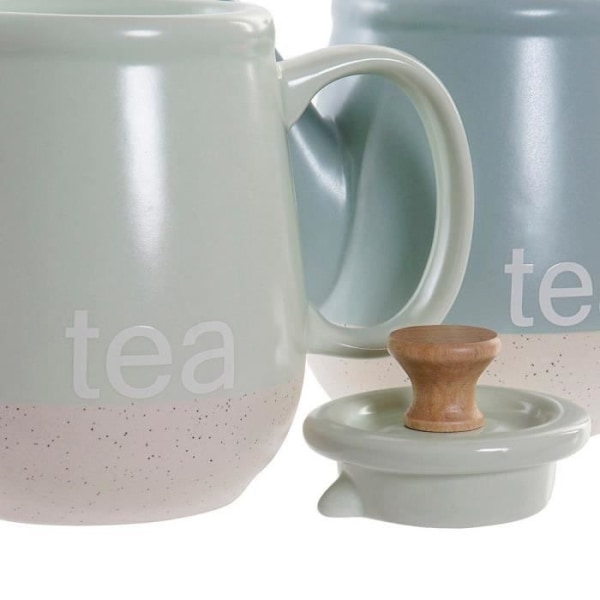 Tekande - DKD Home Decor - Mint Stentøj Blå - 1L - 2 stk - Tåler ikke opvaskemaskine Mintblå