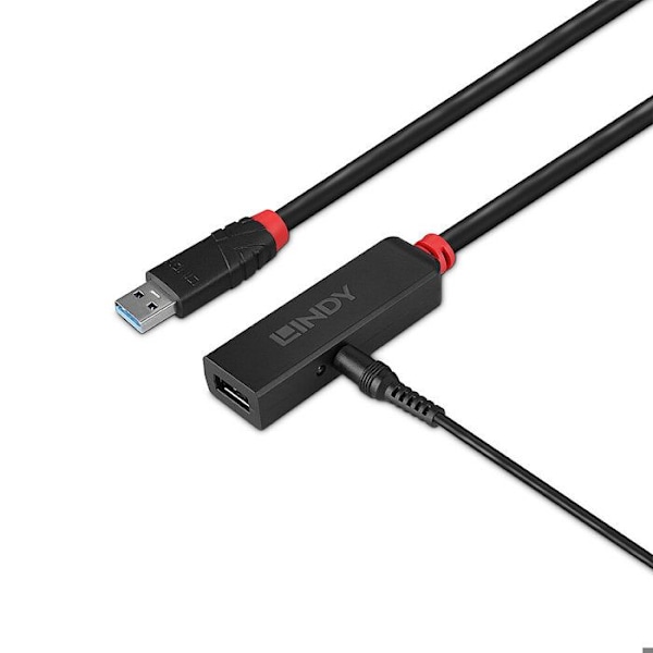 USB 3.0-förlängning - LINDY - 8 meter - Aktiv - Plug & Play - Svart