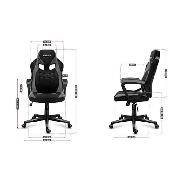 Gaming stol HUZARO FORCE 2.5 Grå, Kontorstol, Pc Gaming, Ergonomisk, Justerbar, Dreb, Armlæn, Gamer svart grå