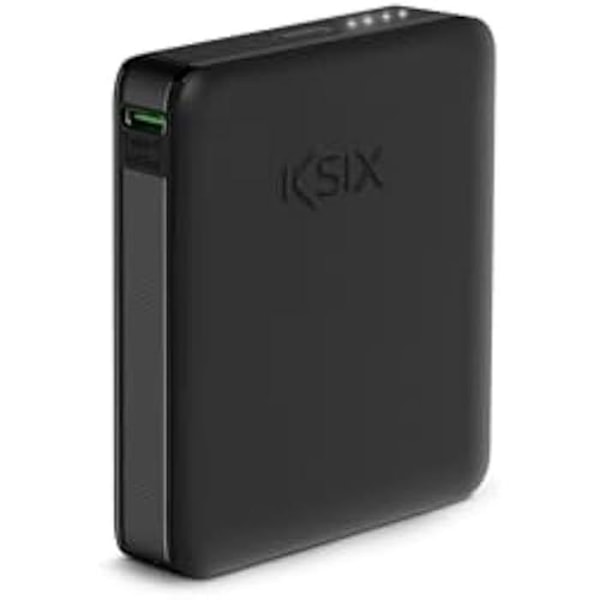 Powerbank Ksix Nano 5 000 mAh, fickstorlek, strömförsörjning, 20 W, USB-C till USB-C-kabel, LED-indikatorer, svart