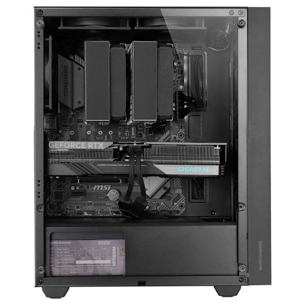 Mars Gaming MC-PMAX, Professionel ATX-taske, 4x FDB 120 mm fans, Mesh-frontpanel, Hærdet glas-sidevindue, sort