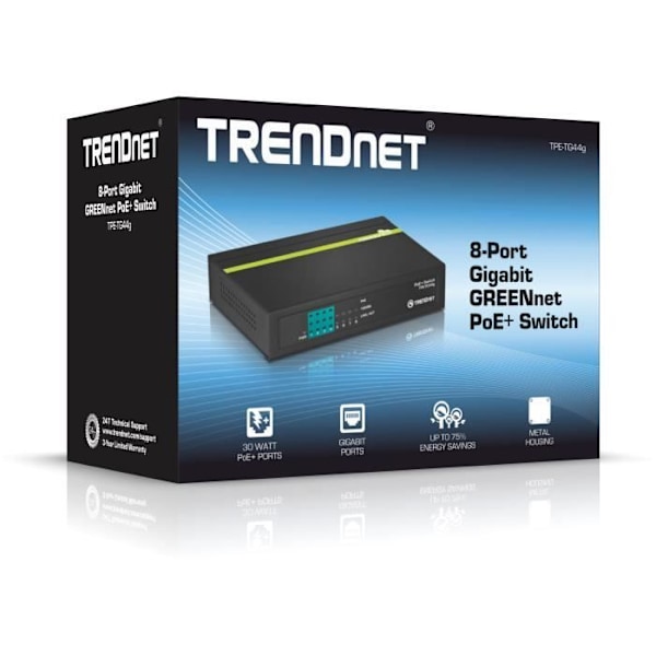 TRENDNET - TPE-TG44G - GREENnet 8-Port Gigabit PoE+ Switch