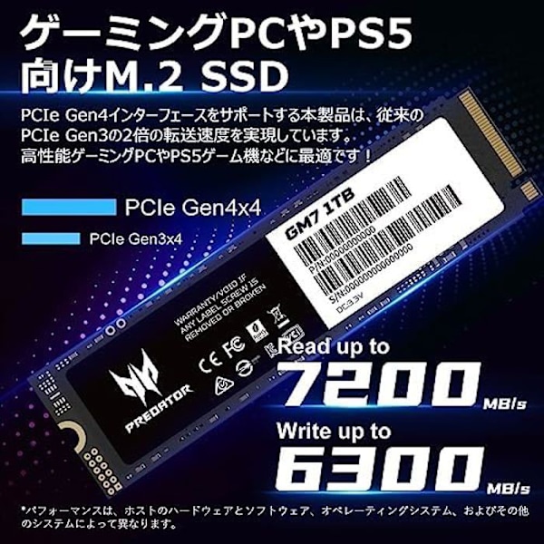 SSD - ACER - PREDATOR GM7 - 1TB - M.2 - PCIe Gen 4x4 - 7200 MB/s
