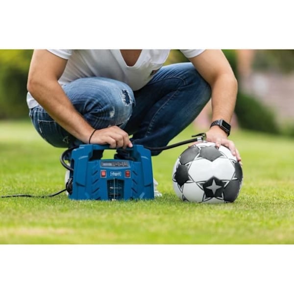 Bärbar kompressor med elektronisk tryckjustering - Scheppach AIR FORCE 5 - 1500 W - 8 bar (bil/cykel/ballong) blå