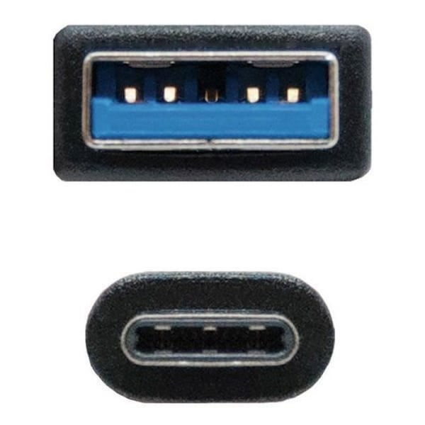USB A - USB C - NANOCABLE - 10.01.4000 - 0,5 m - Musta - USB A ja C liittimet