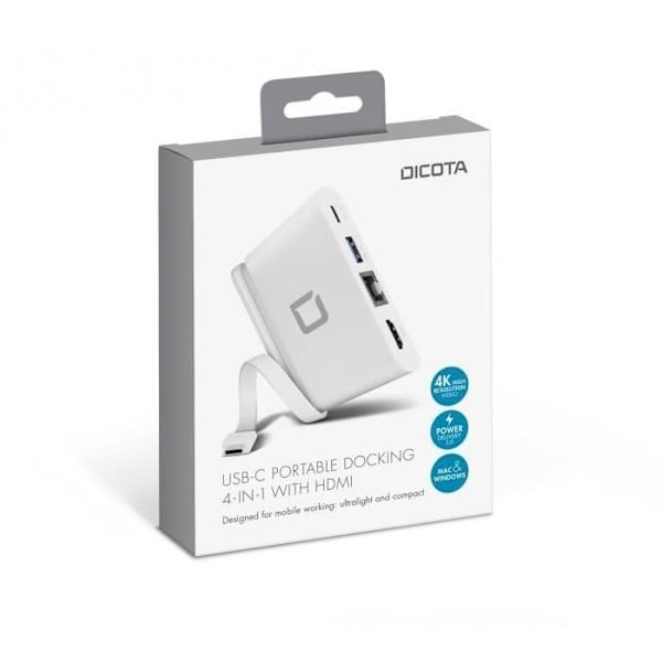 DICOTA USB-C -telakointiasema Kannettava telakointi 4-in-1 HDMI:llä - USB-C - HDMI