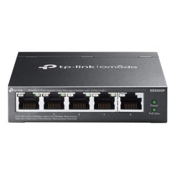 Netværksswitch - TP-LINK - Omada - 5 Gigabit-porte - 4 PoE+-porte - Kompakt og pålidelig Sort