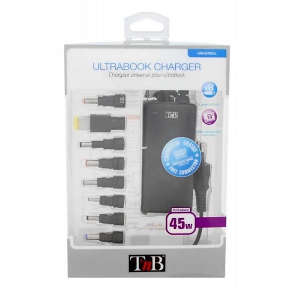T'nB - CLASSIQUE EASYLINE - Universaali verkkovirtalähde Ultrabookille 14' asti - Musta - CHNB19V45