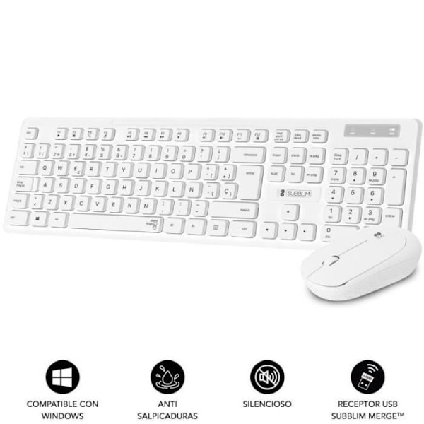 Tangentbord och muskombination - Subblim - Business Slim - Tyst - Inalámbrico - USB