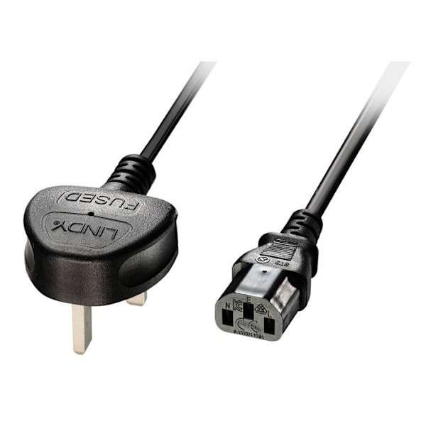 Lindy BS 1363A (M) strømkabel til IEC 60320 C13 3m støbt sort UK