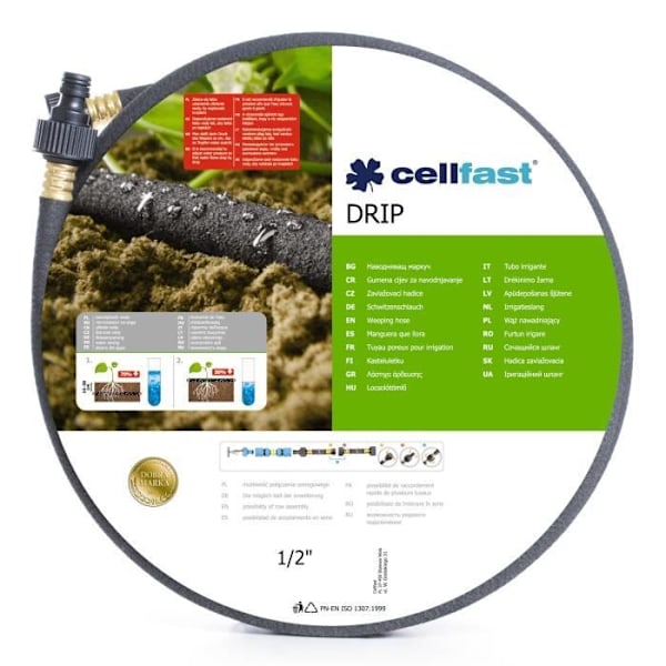 Cellfast tippakasteluletku 1/2 22,5 m kasvien taloudelliseen ja tarkkaan kasteluun grå