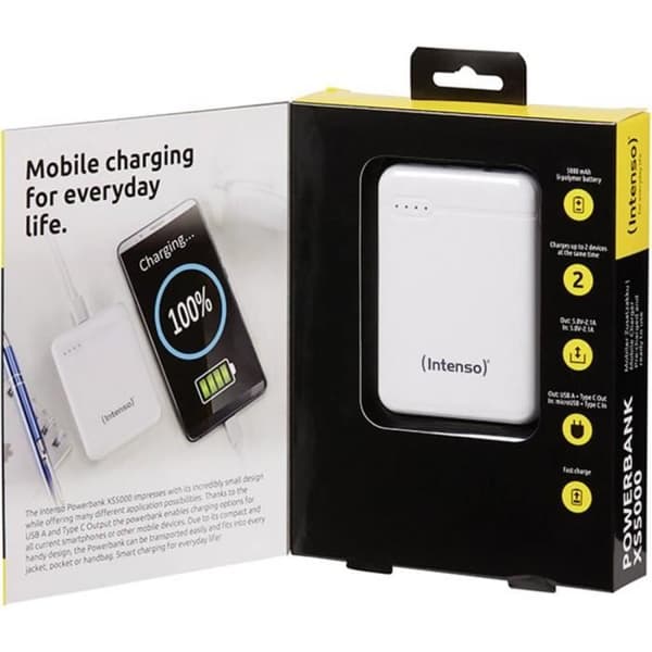 Extra batteri - INTENSO - XS5000 - LiPo 5000 mAh - Vit - USB/USB-C™ Vit