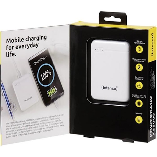 Lisäakku - INTENSO - XS5000 - LiPo 5000 mAh - Valkoinen - USB/USB-C™ Vit
