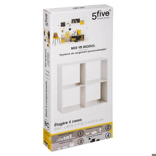 4 rums hylde - L 67,6 x D 32 x H 67,6 cm - Træ - Hvid Vit