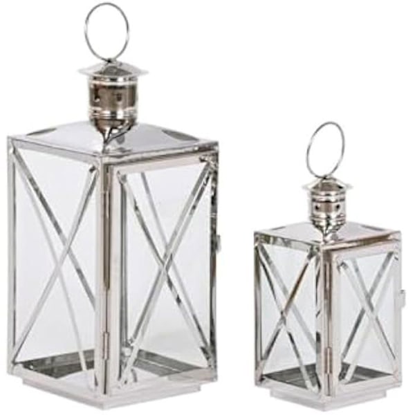 Lanterne - HOME ESPRIT - Sølvmodel - Glas - Forkromet stål - 16 x 15 x 32 cm (2 stk) Flerfärgad