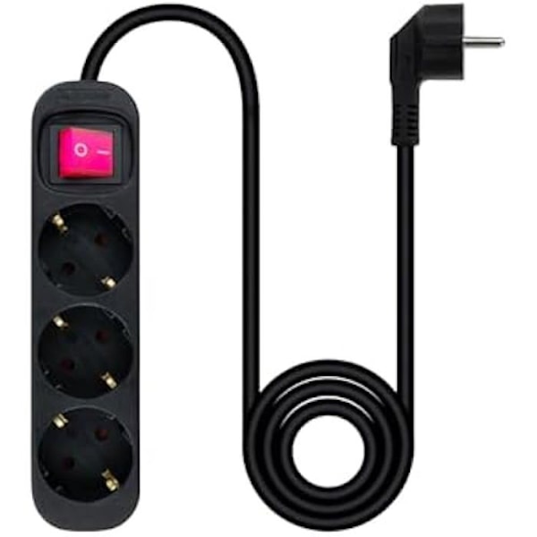NANOCABLE 10.38.0003-BK - 3-Socket Power Strip med Switch, 1,4 m, Svart Svart