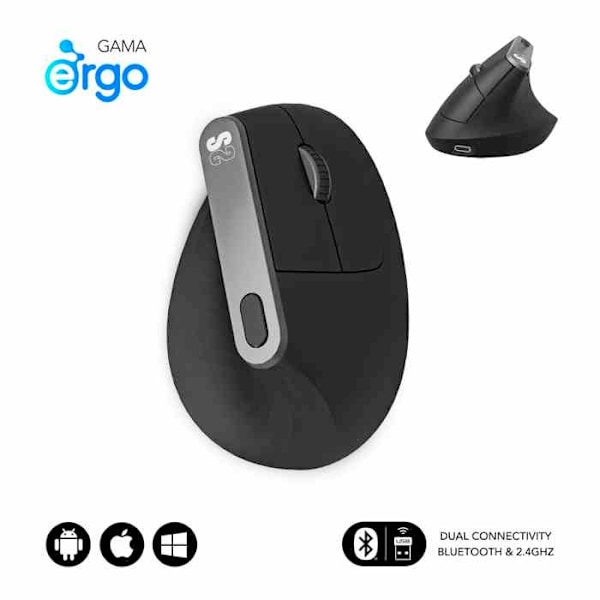 NATURE VERTIKAL ERGO DOBBELT BATTERI MUS ERGO SORT Sort