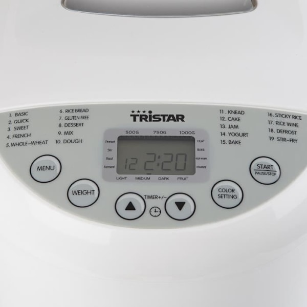 Brødmaskine - TRISTAR - BM-4586 - Kapacitet 1000 gr - 19 programmer - Glutenfri funktion