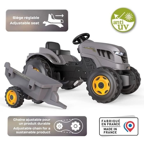 Smoby Stronger XXL Pedal Tractor + Trailer - Grå Grå