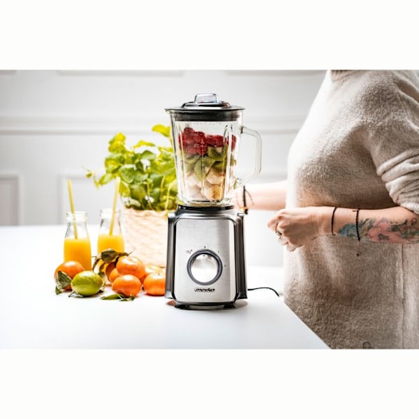 Blender Mixeur i Glas på 1,5 Liter, 2 Hastigheder + Pulse, Isknuser Mesko MS 4080 1200W Sort/Sølv 85094000