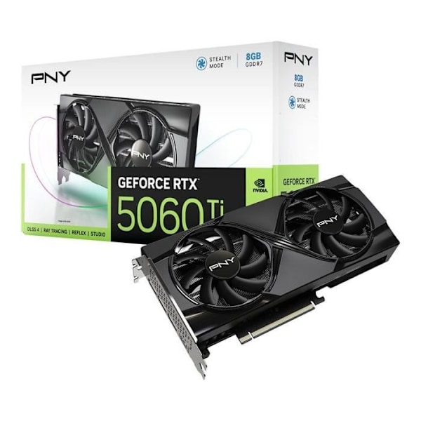 PNY - Näytönohjain - GeForce RTX™ 5060 Ti - 8GB - Kaksoisventtiili DLSS 4 musta