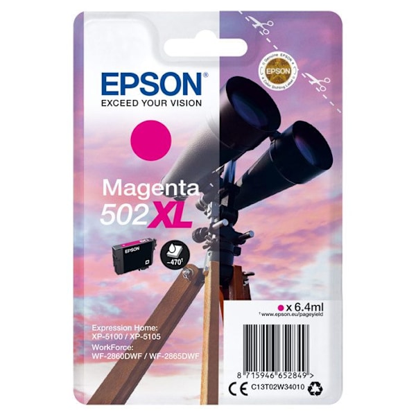 EPSON 502XL blækpatron - Magenta - Høj kapacitet - Til XP-5100, XP-5105, WF-2860, WF-2865DWF