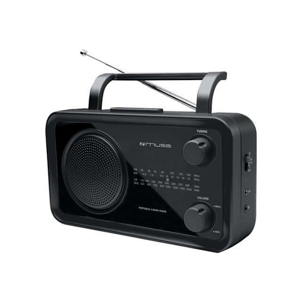 Bærbar radio - MUSE - M-050 R Sort - UKW, MW radio tuner - Strømforsyning via stikkontakt eller 4 LR14 batterier