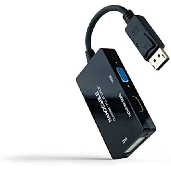 NANOCABLE 10.16.3301-ALL - DISPLAYPORT til HDMI/DVI/VGA-konverter, 20 cm, sort farve