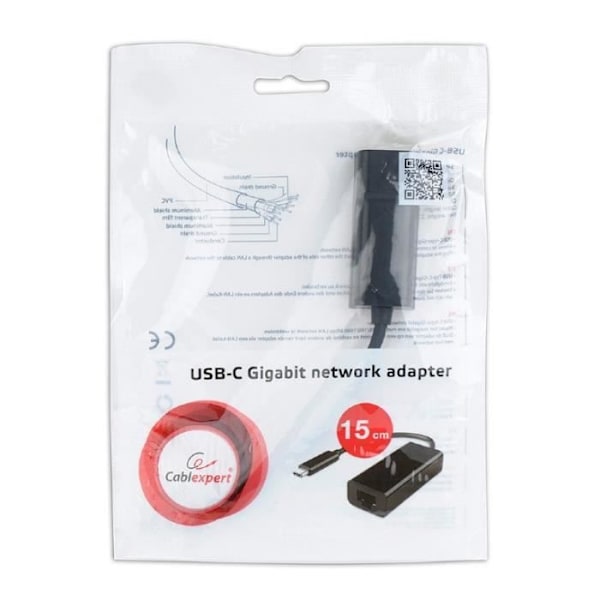 Gembird A-CM-LAN-01, Kablet, USB C, Ethernet, 1000 Mbit-s, Sort