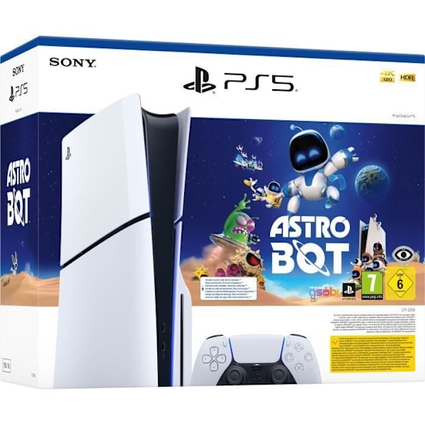 Paket PS5 Standard: Konsol PlayStation 5 (Slim-modell) + Astro Bot (Kod) vit svart